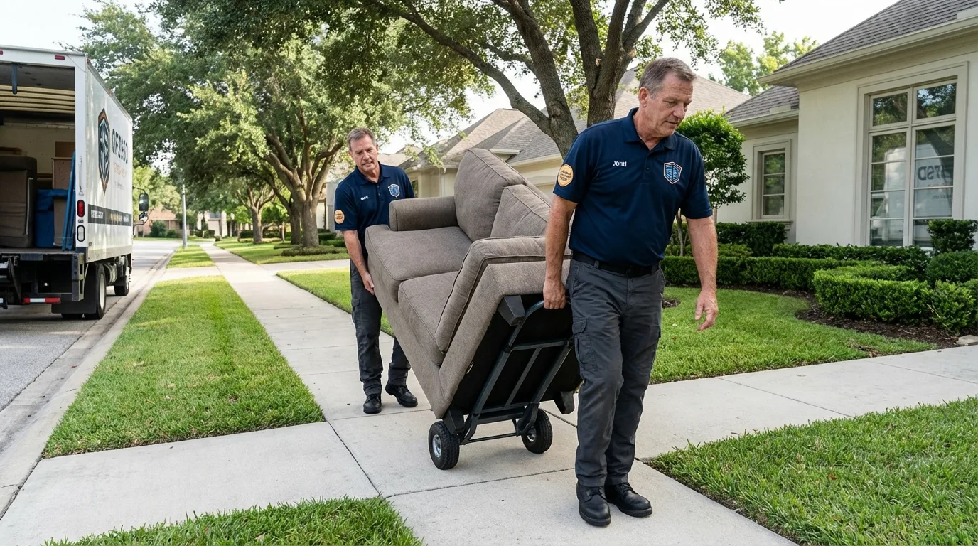 Local residential moving crew loading furniture in Portales, NM